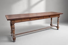 French Provincial Console Table, Solid Walnut, Turned Legs, 1890s