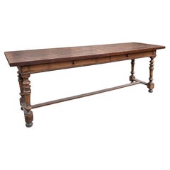 French Provincial Console Table, Solid Walnut, Turned Legs, 1890s