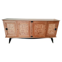 French Art Deco Four-Door Enfilade, Cherry and Burl, Ebonized Legs, 1940s