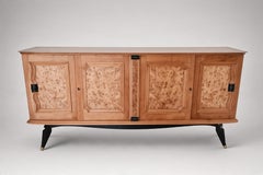 Viertürige Enfilade im französischen Art-Déco-Stil, Kirschholz und Maserknollenholz, ebonisierte Beine, 1940er Jahre