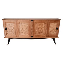 Viertürige Enfilade im französischen Art-Déco-Stil, Kirschholz und Maserknollenholz, ebonisierte Beine, 1940er Jahre