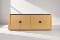 Hollywood Regency Four-Door Sideboard, Cream Lacquer and Brass, 1980s
