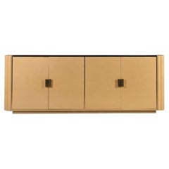 Hollywood Regency Four-Door Sideboard, Cream Lacquer and Brass, 1980s