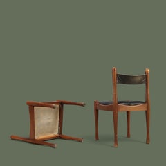 Silvio Coppola Style Set of Five Walnut and Leather Dining Chairs, Italy, 1960s