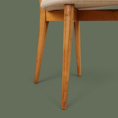Set of Six Italian Dining Chairs, Maple and Cream Leather, 1950s