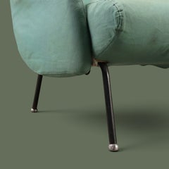 Marco Zanuso Style Sofa, Mint Green Fabric, Metal Legs, Italy, 1950s