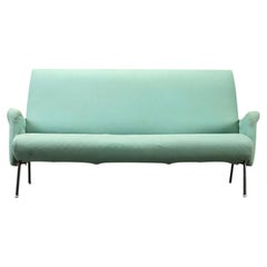 Marco Zanuso Style Sofa, Mint Green Fabric, Metal Legs, Italy, 1950s