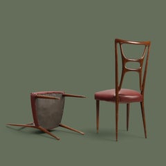Set of Six Italian Sculptural Dining Chairs, Stained Hardwood, 1950s
