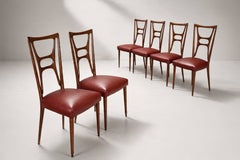 Set of Six Italian Sculptural Dining Chairs, Stained Hardwood, 1950s