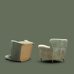 Italian Postwar Pair of Lounge Chairs, Green Velvet, 1950s