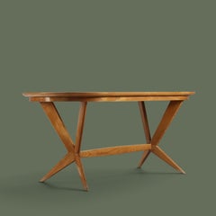 Italian Mid-Century Dining Table, Cherry and Green Glass, 1950s