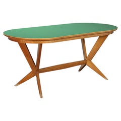 Italian Mid-Century Dining Table, Cherry and Green Glass, 1950s