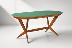Italian Mid-Century Dining Table, Cherry and Green Glass, 1950s