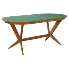 Italian Mid-Century Dining Table, Cherry and Green Glass, 1950s