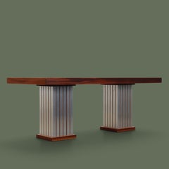 Postmodern Pedestal Dining Table, Burl and Brushed Steel, Italy, 1980s