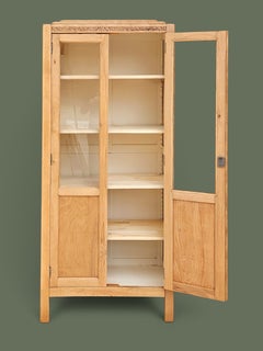 French Art Deco Vitrine Cabinet, Beech, Carved Floral Frieze, 1930s