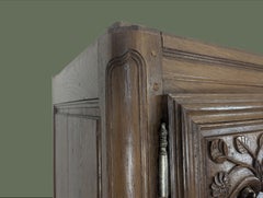 Louis XV Style Two-Door Oak Armoire, Carved Panels, France, 1900s