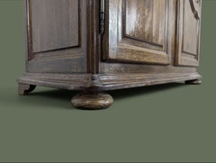 French Provincial Two-Door Oak Armoire, Carved Panels, 1950s
