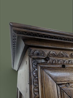 French Provincial Two-Door Armoire, Carved Cherry, Dated 1883