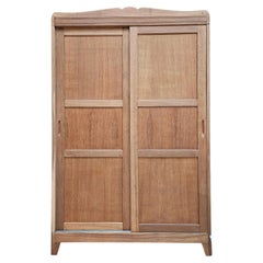 French Art Deco Sliding-Door Armoire, Oak, Paneled Wardrobe, 1930s