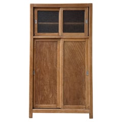 French Modernist Sliding-Door Cabinet, Mahogany and Glass, 1950s