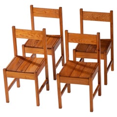 Set of Four Pine Chalet Chairs, After Charlotte Perriand, France, 1970s