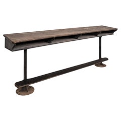 French Industrial School Bench Console, Oak and Cast Iron, 1900s