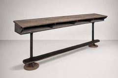 French Industrial School Bench Console, Oak and Cast Iron, 1900s