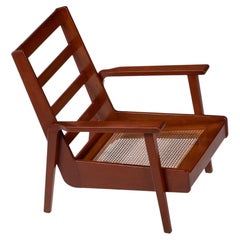 Mahogany and Cane Low Armchair, After Pierre Jeanneret, France, 1940s