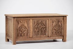 Oak Blanket Chest with Carved Gothic Arches, France