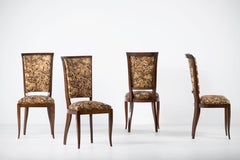 Set of Four Art Deco Jacquard Dining Chairs, Charles Dudouyt, France, 1940s