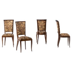 Set of Four Art Deco Jacquard Dining Chairs, Charles Dudouyt, France, 1940s