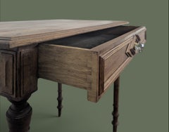 French Provincial Walnut Writing Table, Turned Legs, 1890s