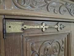 Spanish Renaissance Style Carved Cerused Oak Cabinet on Stand, 1950s