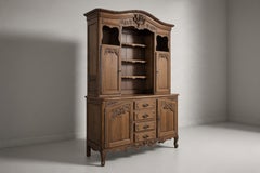 French Provincial Carved Oak Buffet Deux Corps, Normandy, 1950s