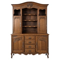 French Provincial Carved Oak Buffet Deux Corps, Normandy, 1950s