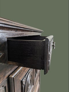 French Provincial Carved Oak Buffet, Geometric Panels, 1940s
