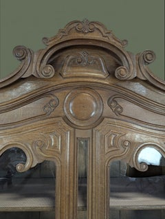 French Provincial Louis XV Two-Part Oak Buffet Cauchois Vitrine, 1890s