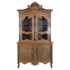 French Provincial Louis XV Two-Part Oak Buffet Cauchois Vitrine, 1890s