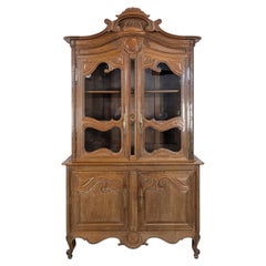 French Provincial Louis XV Two-Part Oak Buffet Cauchois Vitrine, 1890s