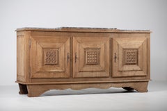 Oak Credenza with Marble Top and Panelled Doors, France, 1940s