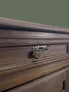 French Provincial Two-Door Oak Buffet, Carved Panels, Early 19th Century