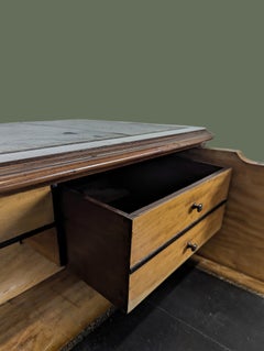 English Mahogany Secretaire Chest of Drawers, Tooled Leather Top, 1880s