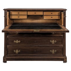 English Mahogany Secretaire Chest of Drawers, Tooled Leather Top, 1880s