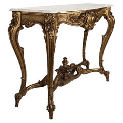 Napoleon III Console Table, Giltwood and Marble, France, 1870s