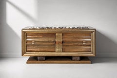 Attributed to Gaston Poisson, Art Deco Sideboard, Walnut and Marble, France, 194