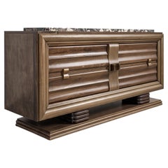 Attributed to Gaston Poisson, Art Deco Sideboard, Walnut and Marble, France, 194