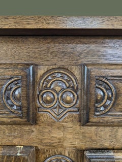 French Brutalist Three-Door Oak Enfilade, Carved Rosettes, 1960s