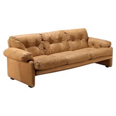 Tobia Scarpa Coronado Three-Seat Sofa, Tan Leather, Italy, 1970s