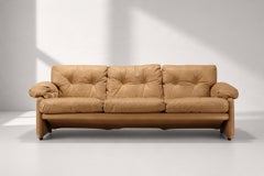 Tobia Scarpa Coronado Three-Seat Sofa, Tan Leather, Italy, 1970s